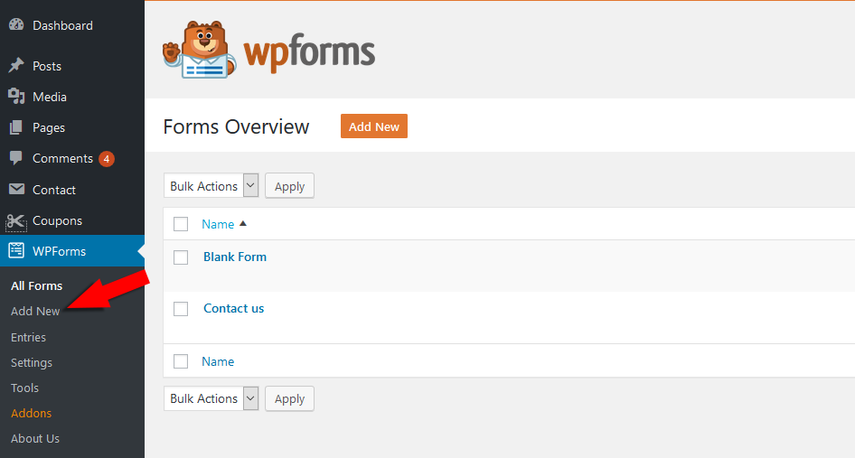 add new form in wpforms