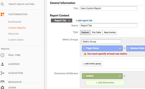 Add Custom Report In Google Analytics for Authors