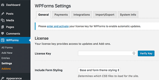 license key for using wpforms pro features
