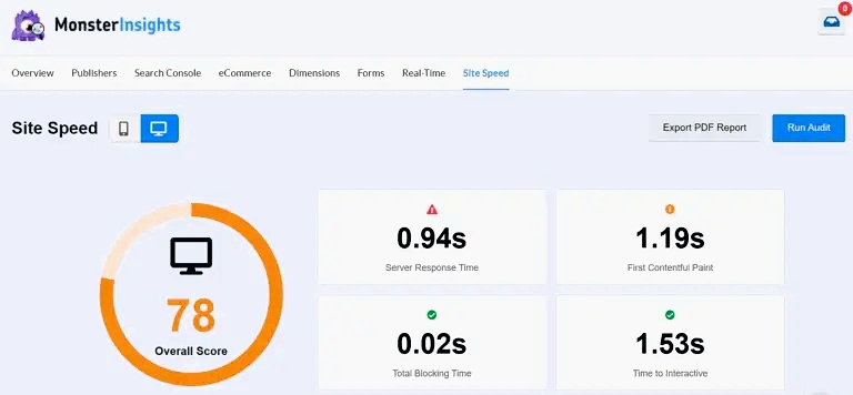 site speed reports in monsterinsights
