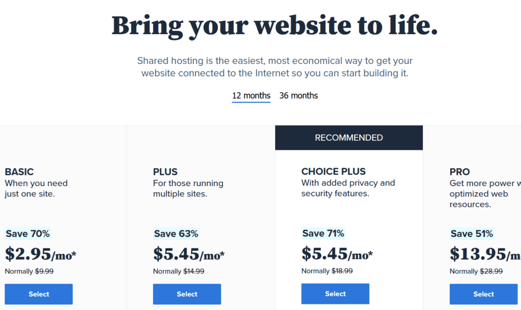 bluehost pricing