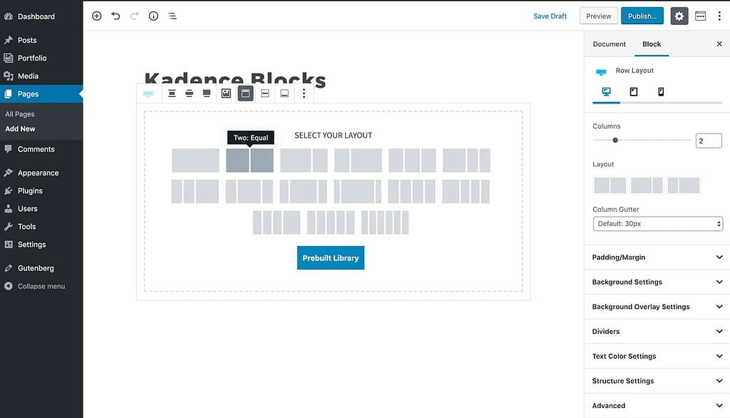 Kadence blocks